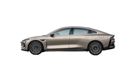 Fototapeta premium Modern luxury sedan car side profile view, metallic champagne color