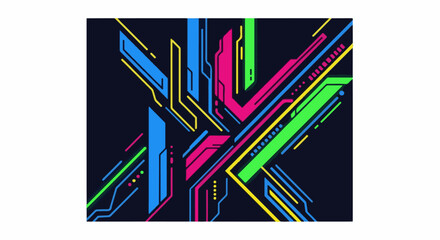 Abstract neon geometric lines and shapes on a dark background
