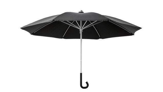 Black umbrella with silver metal frame and curved handle