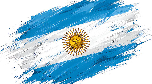 Argentina Flag Brush Stroke Design with National Colors and Golden Sun Emblem