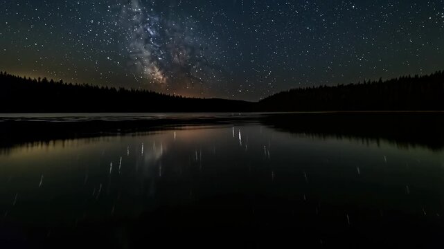 Stunning night lake reflection sky transitioning across sky and water