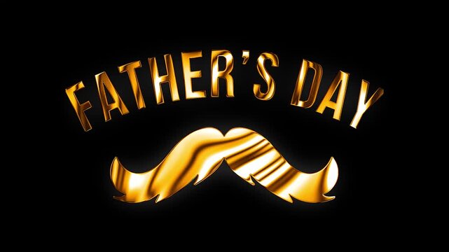 Father's day text moustache design golden lines animation