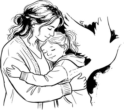 Mother Protecting Daughter Silhouette: Ending FGM Tradition Vector, Family Care and Female Rights Icon