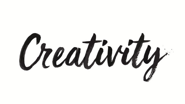 Handwritten cursive word creativity on plain background
