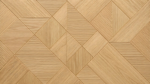 Modern geometric wooden parquet texture background. Abstract triangular and square luxury wood block floor pattern backdrop for interior architecture design.