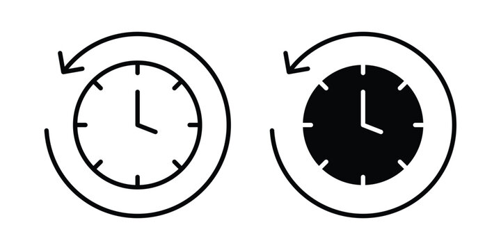 Rewind time icon lineart style, silhouette flat icons