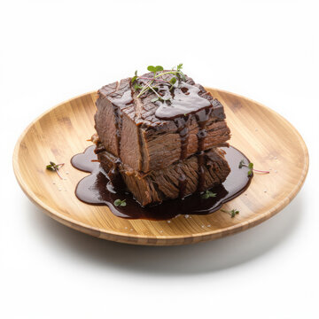 Brasato al Barolo Beef Roast Isolated on White Background Square Composition Studio Shot