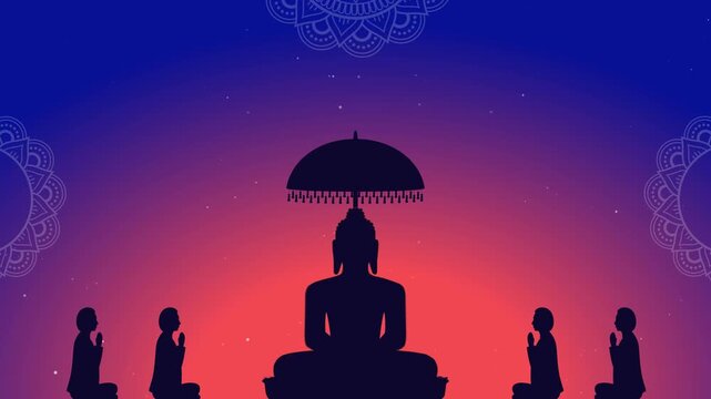 Mahavir Jayanti Prayer Scene with Buddha Silhouette Motion Video