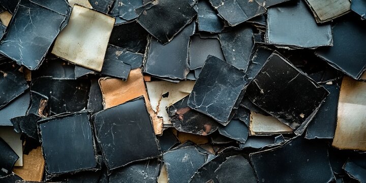 Dynamic Dark Abstract Composition of Roughaged Squares and Tattered Textured Pieces for Design