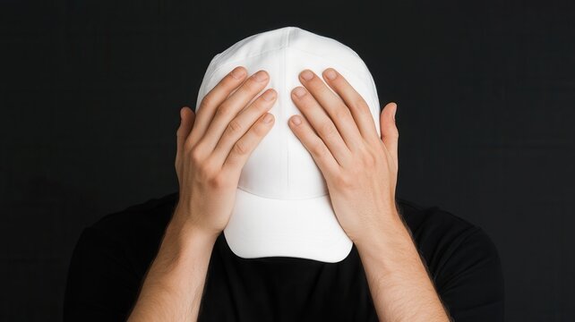 Person hiding face with hands, covering eyes, expressing shame, embarrassment, regret, mistake, or anxiety