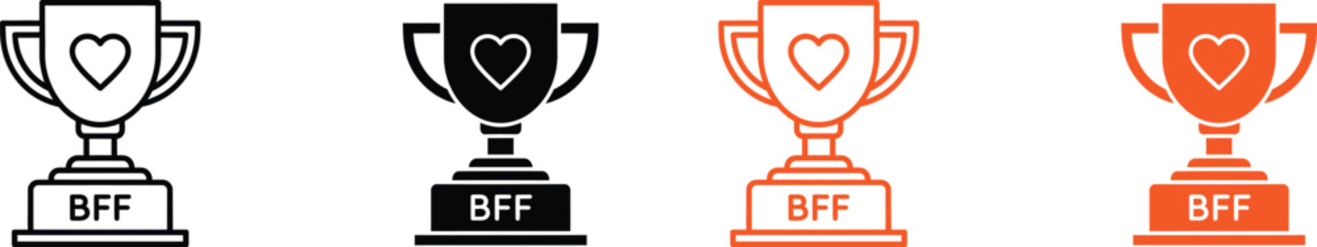 International friendship day icon set featuring bff trophies