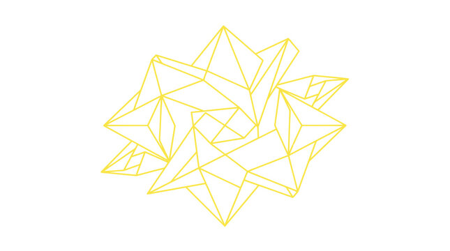 Geometric Abstract Starburst Shape Yellow Wireframe on White Background