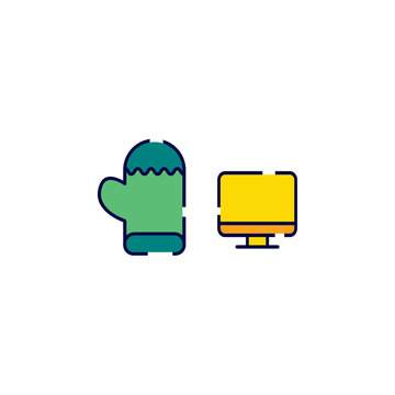 Winter glove computer screen display icon vector template