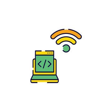 Laptop wireless coding network setup icon vector template