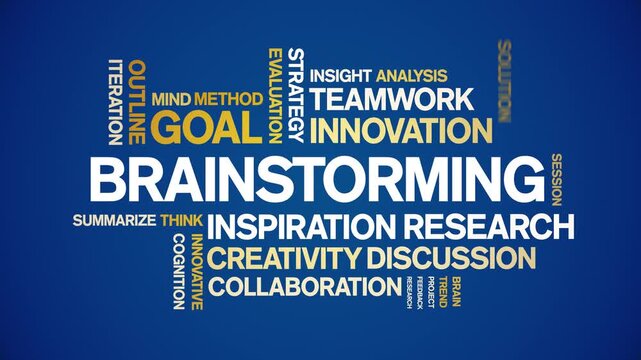 Brainstorming animated word cloud-text design animation tag kinetic typography seamless loop.