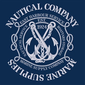 Nautical company marine service and storage vintage yachting vector print for boy man marine wear t shirt sweatshirt 