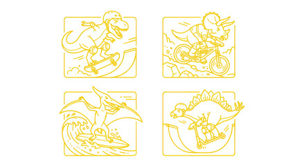 Dinosaurs Enjoying Extreme Sports and Activities, Cartoon Style © Tuku