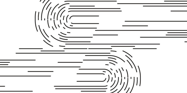 Contemporary curved line pattern featuring black linear texture and circular wave elements over a light gray field, creative illustration eps10