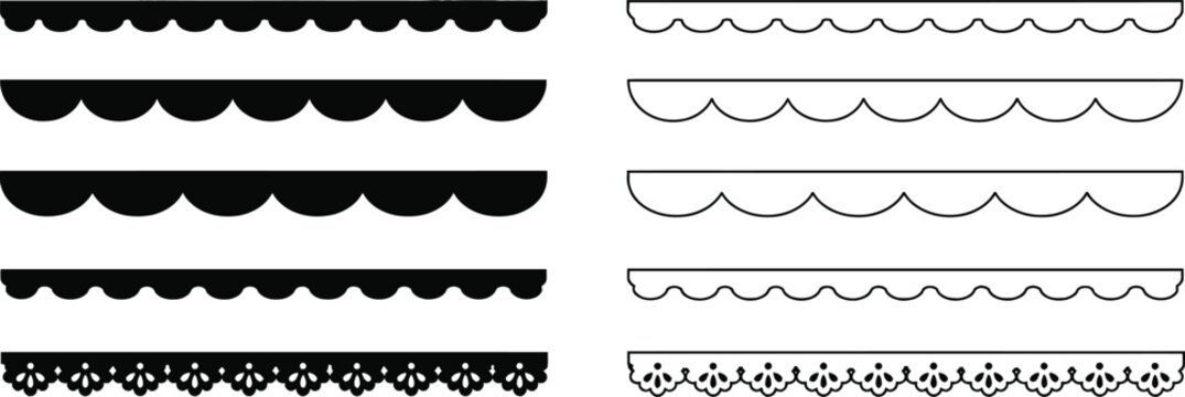 Scalloped Border and Lace Edge Ribbon Vector Set, Minimalist Black Silhouette and Line Art Dividers for image_f2cba4.png