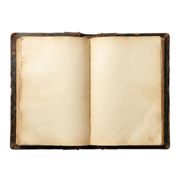 Open vintage book with blank aged parchment pages