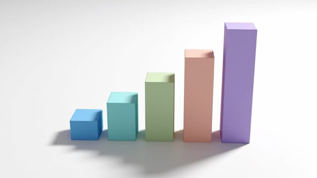 Colorful bar chart graph data statistics 3D blocks pastel business growth analysis finance presentation infographic success trend progress diagram illustration design shape column information with