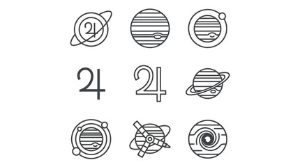 Stylized planets and symbols in linear style on white background © bro