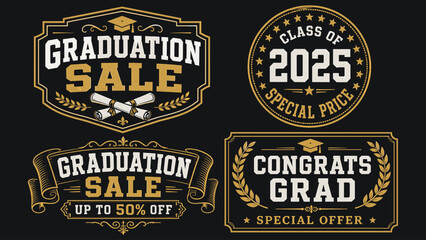 Fototapeta premium Graduation sale and congratulations graphics with academic symbols and discounts