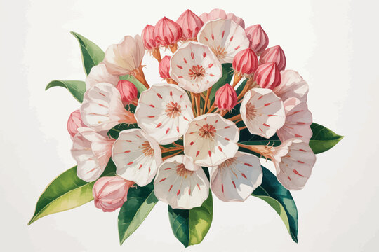 watercolor A Mountain Laurel Stem vector illustration isolated on white background
