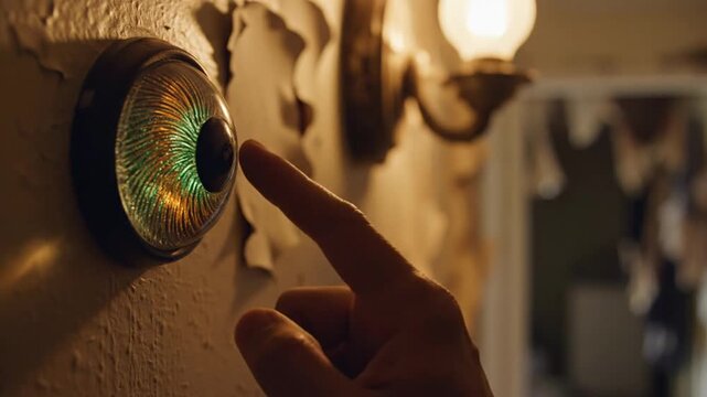 a hand reaching for a peephole.