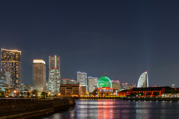 sweet gold sunset winter and light illumination from Cityscape of Yokohama city, Skyline and office...