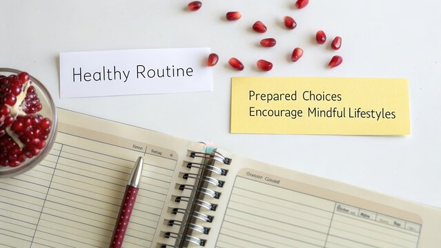 Pomegranate Seeds and Planning Notebook for Healthy Routine
