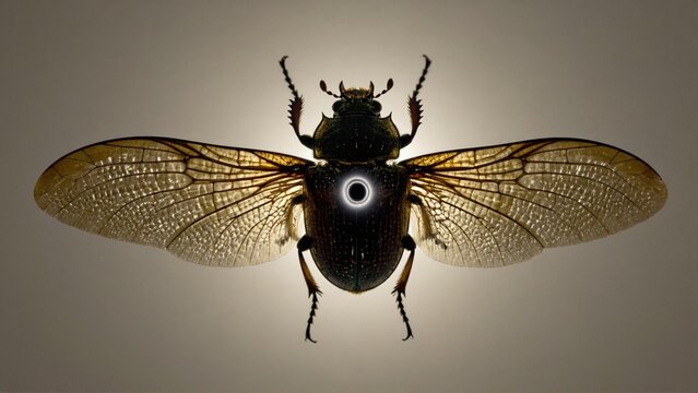 Beetle with translucent wings and glowing eye