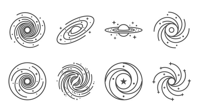 Abstract galaxy vector illustrations set for science and space design