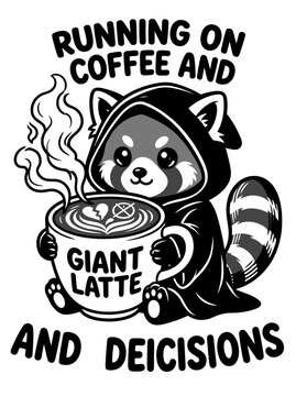 Raccoon Holding Coffee Cup Latte.