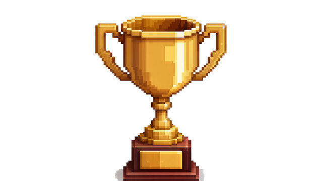 Pixel art golden trophy with handles and base