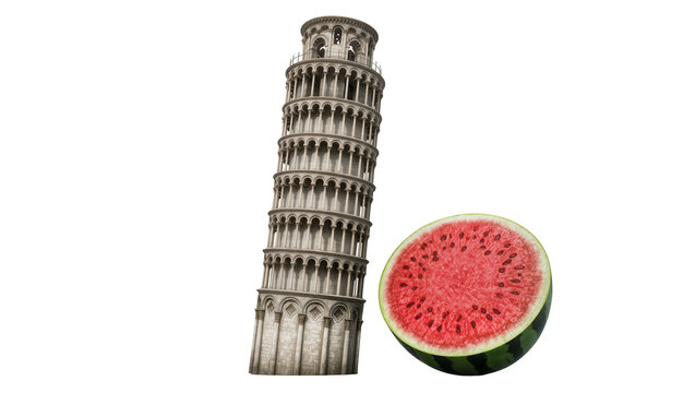 Leaning Tower of Pisa and half watermelon slice