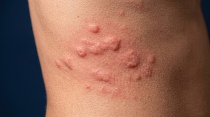 Fototapeta premium Close up of skin allergy rash with red swollen hives on back of patient