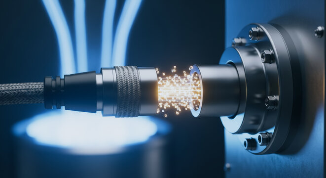 High Speed Data Cable and Connector in a Digital Server Room Environment representing Fast Fiber Optic Communication Technology