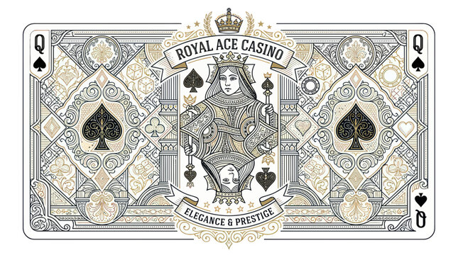 Elegant Queen of Spades playing card, vintage casino design with crown and ornate patterns
