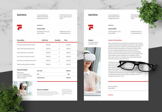 Red And Black Invoice Letterhead