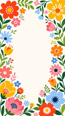 Obraz premium Vibrant floral border design with cheerful blossoms and green leaves
