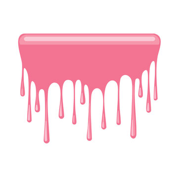 Pink liquid dripping from a flat surface