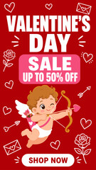Obraz premium Valentine's Day Sale Up To 50% Off With Cupid Shooting Arrow