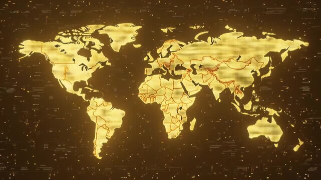 Golden world map lights background for finance and trade