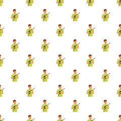 Fototapeta premium Seamless cartoon pattern featuring a man using a pressure washer on a white background