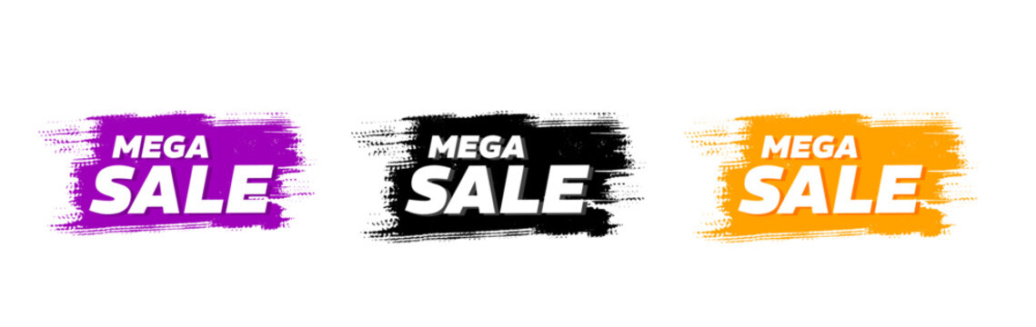 Mega sale grunge brush stroke badges set vector illustration