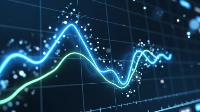 Digital graph data visualization glowing lines blue background abstract technology futuristic design analytics statistics financial chart wave pattern light effects information display trend