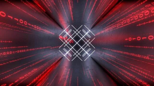 Red and White Digital Tunnel Data Flow Microchips Cyber ​​Space Background VJ Loop in 4K