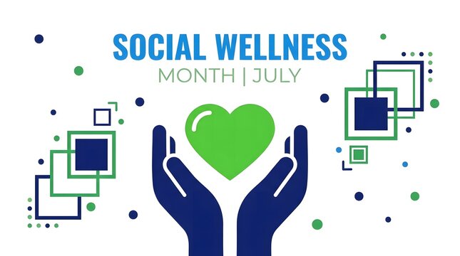 Social Wellness Month Awareness with Heart and Helping Hands Illustration