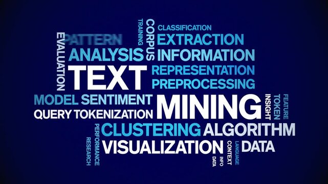 Text Mining animated word cloud-text design animation tag kinetic typography seamless loop.